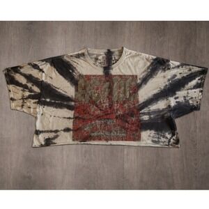 AC/DC Rock N Roll Train Women's Tie Dye Cropped Graphic T-Shirt Black Grey Sz 3X